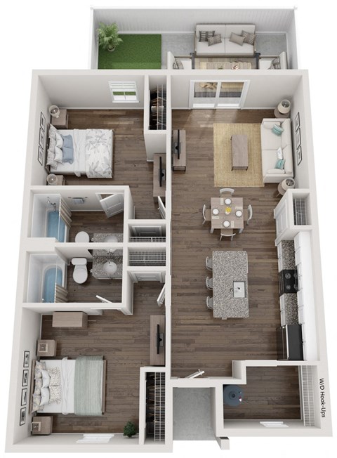 a 3d rendering of our 1 bedroom apartment at the residences at silver hill in suitland